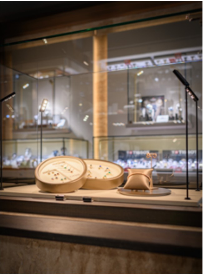 Vitrine met sieraden in de winkel